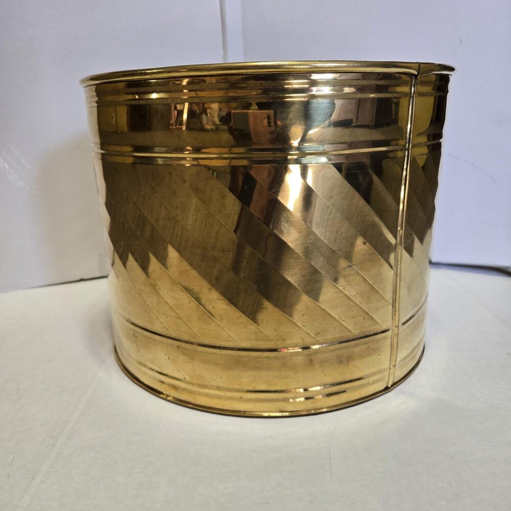 Vintage Hosley Solid Brass Planter Pot 9x15 Inch Diagonal Diamond Pattern, India